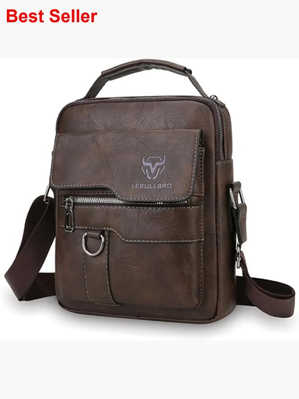 Leather Sling Bag Messenger Bag Crossbody with Multiple Pockets Business Outdoor